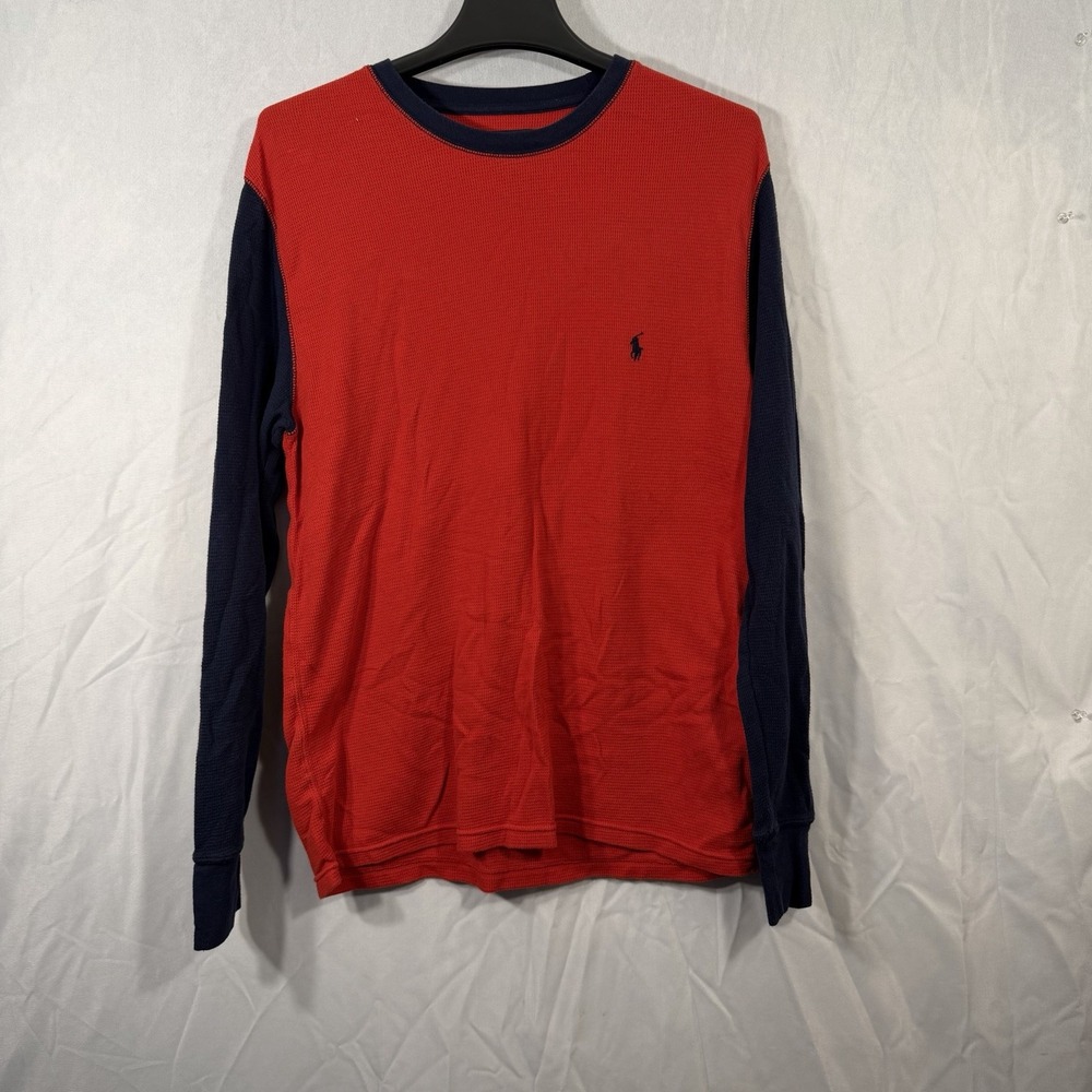 polo ralph lauren Crewneck Thermal Long Sleeve Shirt Red Blue Men's TRUE Medium‎